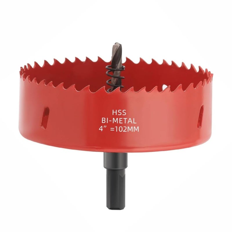EMSTAR 4 Inch Hole Saw,M42 HSS Bi-Metal Hole Cutter, Triangular Shank Hole Saw Drill Bit with Spring for Wood, Plywood, Plastic, Gypsum Board, Various Thin Metal Sheets - Image 1